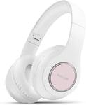 Casque Bluetooth Sans Fil,40 Heures D'Autonomie,Pliable,Avec Microphone,Casque Stereo A Basses Profondes Et Coussinets En Mousse A Memoire Pour Iphone/Android/Pc(Blanc Rose)