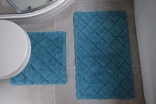 Rapport Home Rapport Kyra Ensemble Tapis de Bain et Contour WC en Coton, Bleu Lagon, Bathmat (76 X 46cm), Pedestal Mat (46 x 45 cm)