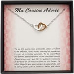 TILOVE - Collier Personnalisé pour Femme avec Pendentif en Forme de Coeurs Entrelacés Contenant un Message pour Votre Cousine | Livré dans sa Boite à Bijoux | Idée Cadeau Anniversaire, Noël, Mariage