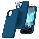 TOCOL 5 in 1 for iPhone 14 Plus Case, with 2 Pack Screen Protector + 2 Pack Camera Lens Protector, Liquid Silicone Slim Shockproof Cover [Anti-Scratch] [Drop Protection] 6.7 Inch, Midnight Blue