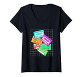 Womens Cassette Tapes Collection Colorful Cassette Tape V-Neck T-Shirt