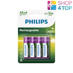 4 Philips Rechargeable AA Batteries NiMH HR6 2600 mAh Battery 4BL 1.2V Ni-MH New