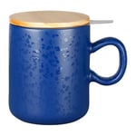 Geneviève Lethu 536234 Tisanière 45 cl en Grès avec infuseur - Tasse à thé, tisane avec couvercle en Pin et passoire inox - Bleu Foncé collection Minuit