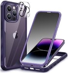 CENHUFO Anti Espion Coque iPhone 14 Pro Max, avec Protection écran Verre Trempé Anti Espion et Protecteur Caméra, 360° Antichoc Téléphone Housse Double Face Case Intégrale Etui - Violet Intense