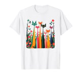 Mid Century Modern Cats Garden Long Neck Cat Flowers T-Shirt