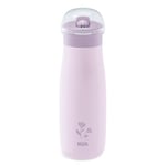 Gobelet à couvercle rabattable et paille NUK Mini-Me pour bébé | 12+ mois | 500 ml | Biberon pour enfant en acier inoxydable | Bec renforcé anti-fuites | Résistant aux chocs | Fleur violette