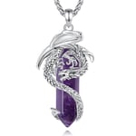 EUDORA Harmony Ball Collier Dragon Améthyste pour Homme et Femme, Amulette D'énergie en Cristal à Prisme Hexagonal, Pendentif Dragon en Cuivre Plaqué Argent Bijoux Cadeau pour Mari, 55,9 cm + 61 cm