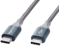 Amazon Basics-Câble de charge rapide USB-C vers USB-C 2.0-Câble en nylon tressé-Vitesse de 60Mo/s-Certifié USB-IF-Pour Apple iPhone15,iPad,Samsung Galaxy,tablettes,ordinateurs portables-3 m-Gris foncé