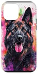 Coque pour iPhone 12 mini Aquarelle rose rayé Splash Berger allemand Portrait