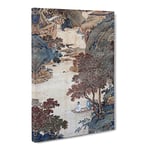 Fishing Under Gum Trees By Qiu Ying Asian Japanese Canvas Wall Art Print Ready to Hang, Framed Picture for Living Room Bedroom Home Office Décor, 24x16 Inch (60x40 cm)