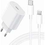 iPhone Snabbladdare USB-C - 20W PD Snabbladdare med 2m USB-C till Lightning-kabel, kompatibel med iPhone 14 [fw]