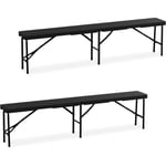 Banc pliable, lot de 2, acier et plastique, pour jardin, terrasse, camping, hlp : 43x180x25 cm, noir - Relaxdays