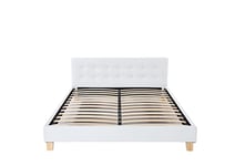 Nuits D'or Frederic - Solide et Confortable Lit avec Sommier + Tête de Lit Capitonnee Couleur Blanc + Pieds en 10 cm pour Matelas en 160x200-13 Lattes