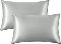 Bedsure Satin Pillow Cases 2 Pack - Grey Pillowcase for Hair and Skin Standard S