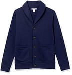 Amazon Essentials Cardigan à Manches Longues et Col Châle, en Molleton Homme, Bleu Marine, XS