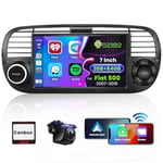 Hikity Autoradio Carplay sans Fil avec GPS pour Fiat 500 2007-2015 Android 13 7 Pouces 2G 64G Auto Radio Stéréo avec Bluetooth WiFi FM RDS Mirror Link Android Auto MIC Caméra de Recul (Noir)