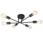 B.K.Licht Plafonnier Design Vintage Industriel, lustre style rétro, noir mat, bras lumineux ajustables, pour 6 ampoules Edison E27 (non fournies)