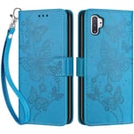 Coque pour Samsung Galaxy Note 10 Plus, Housse en Cuir PU Flip Pochette Portefeuille Étui avec Emplacement Carte Samsung Note 10 Plus Coque Magnétique Antichoc (Papillon - Bleu)