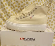 Superga 2705 Hi Top Tank Beige Canvas Platform Trainers Women’s Size 6.5uk Rare