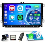 【2G+64G】 Hikity Autoradio 2 Din Android13 Dab pour VW Passat B6 B7 Golf 5 6 Polo Touran Skoda Tiguan 9'' Poste Radio avec GPS WiFi Bluetooth FM RDS Mirror Link SWC MIC Caméra de Recul