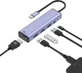 Hub Usb C,5 En 1 Adaptateur Multiport De Type C Avec Hdmi 4K,3 Usb-A,100W Pd,Boîtier En Aluminium,Dongle Usb-C Compatible Avec Macbook Pro/Air,Ipad Pro,Imac,Iphone 15 Pro/Pro Max