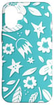 Coque pour iPhone 16 Plus Floral bleu sarcelle vif avec plantes blanches