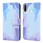 Flip phone case for HUAWEI P30 LITE PU Leather Wallet Card Slots Flip Case Watercolor Gradient Ramp Graffiti Art Printing with Stand Function Magnetic Protective Cover (Blue Purple)