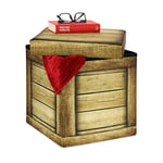 Relaxdays Tabouret Rangement Vintage, Motif Vieilles Planches, Pliable, matelassé, HxLxP : 38x37,5x37,5 cm, Marron