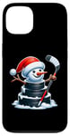 iPhone 13 Cartoon Ice Hockey Puck Snowman with Santa Hat Christmas Case