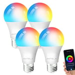 ANTELA Smart Bulb E27 Alexa WiFi Light Bulbs, 9W 806LM LED Screw Bulb, 2700K-6500K RGB Multicolored Dimmable, Smart Life App Control, Compatible with Alexa, Google Home, No Hub Required, 4 Packs