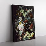 Still Life With Flowers And Fruit Vol.2 By Jan Van Huysum Classic Painting Canvas Wall Art Print Ready to Hang, Framed Picture for Living Room Bedroom Home Office Décor, 50x35 cm (20x14 Inch)