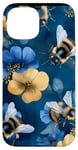 Coque pour iPhone 15 Aquarelle bleue géométrique vintage abeilles motif floral