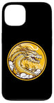 Coque pour iPhone 13 Dragon jaune sortant des nuages style chinois