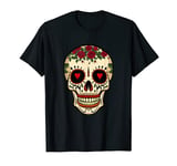 Day of the Dead Sugar Skull Red Roses Hearts T-Shirt