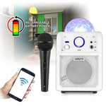 Rechargeable Portable Speaker Bluetooth Music with Party Lights & Microphone WHT