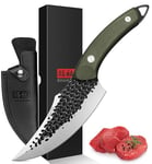 SHAN ZU Couteau de Chef avec Gaine en Cuir, Couteau de Cuisine Désosser en Acier à Haute Teneur en Carbone et Poignée étanche G10, Professionnel pour Maison, Camping, Barbecue – Armée verte