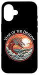 Coque pour iPhone 16 Année du Dragon #17 Sea Dragon Coucher de Soleil Vagues Rétro