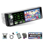 Podofo RDS Autoradio 1 Din avec Écran Tactile 4,1" Auto Stereo Radio avec Écran Bluetooth Mains Libres, AM FM, 2 Ports USB, Caméra de Recul et Microphone