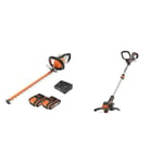 WORX-Taille-Haies Électrique sans Fil 2 * 20V - 2Ah-Lames Diamantées à Double Action-Lame de 60cm & Powershare Coupe-Bordure sans Fil Alimenté par Pile Li-ION 20 V, WG163E.9 0W, 20V, Noir, Orange