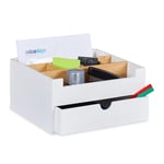 Relaxdays Organisateur Bureau, 1 tiroir, 6 Compartiments, Bambou, HxLxP: 13x26x23,5cm, Range-Fournitures, Blanc - Nature