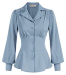 Chemisiers Femmes Manche Longue Hiver Blouse Col en V avec Boutons Chic Top Elegant pour Cocktail Soirée Mariage Bleu Clair -4 XXL