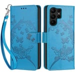 Coque pour Samsung Galaxy S23 Ultra 5G 6,8 Pouces, Housse en Cuir PU Flip Pochette Portefeuille Étui avec Emplacement Carte Samsung S23 Ultra Coque Magnétique Antichoc (Bleu)