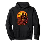 Frankenstein's Castle Jack O Lantern Pumpkin on Halloween Pullover Hoodie