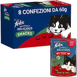 Purina Felix Naturally Delicious Snack Chat, Riche en Boeuf avec Une Touche de Baies de Goji, 8 enveloppes de 50 g