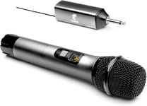 Microphone sans Fil, Système UHF de Micro à Main en Métal avec Récepteur Rechargeable, Sortie 1/4"" pour Amplificateur, Système de Sonorisation, Machine Karaoké de Chant, 60m (TW620), Gris