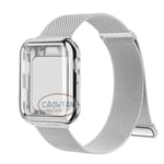 Milanese Case+ Rem för Apple Watch Band Ultra 49MM 41mm 40mm 44mm 38mm 42mm TPU-skärm Iwatch Series 9 8 7 6 SE 5 4 Correa 45mm Silv Silver 45mm-Series 9 8 7