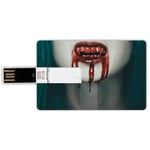 16G USB Flash Drives Credit Card Shape Vampire Memory Stick Bank Card Style Realistic Scary Vampire Woman Blood on Her Teeth Close Up Horrifying Image Decorative,Red Teal Eggshell Waterproof Pen Thumb