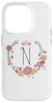 Coque pour iPhone 14 Pro Cadeau personalisé pour fillettes thème princesses lettre N