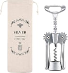 Tire-Bouchon à ailettes, décapsuleur avec son étui en coton. Qualité Hôtelière et restauration.Tire Bouchon à levier pour ouverture facile de bouteilles de vin (Silver)