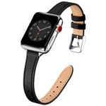 SUNFWR Compatible avec Le Bracelet Apple Watch 41mm 40mm 38mm,Fin Cuir Véritable Femme Bracelet Remplacement,pour iwatch Series 7/6/5/4/3/2/1,SE(38mm 40mm 41mm,Noir&Argent)